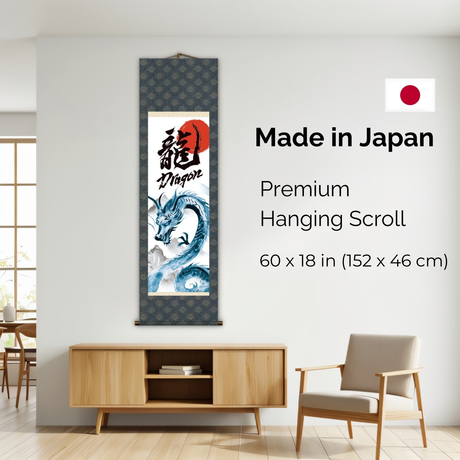 Japanese Dragon Kakemono Wall Scroll – Blue Rising Dragon